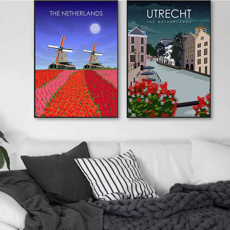 affiche de voyage artistique des villes du monde