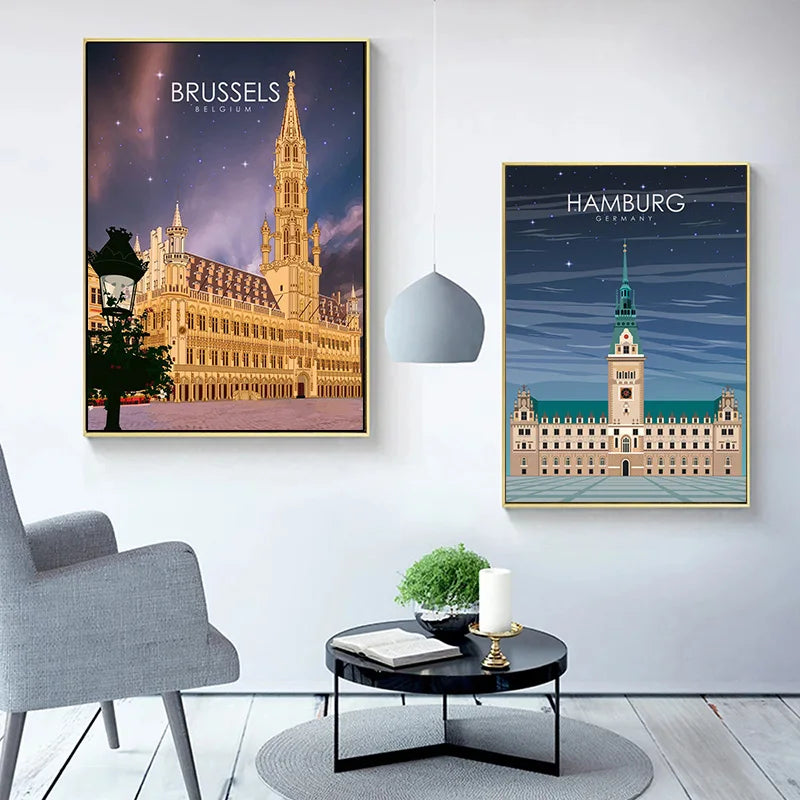 affiche de voyage artistique des villes du monde