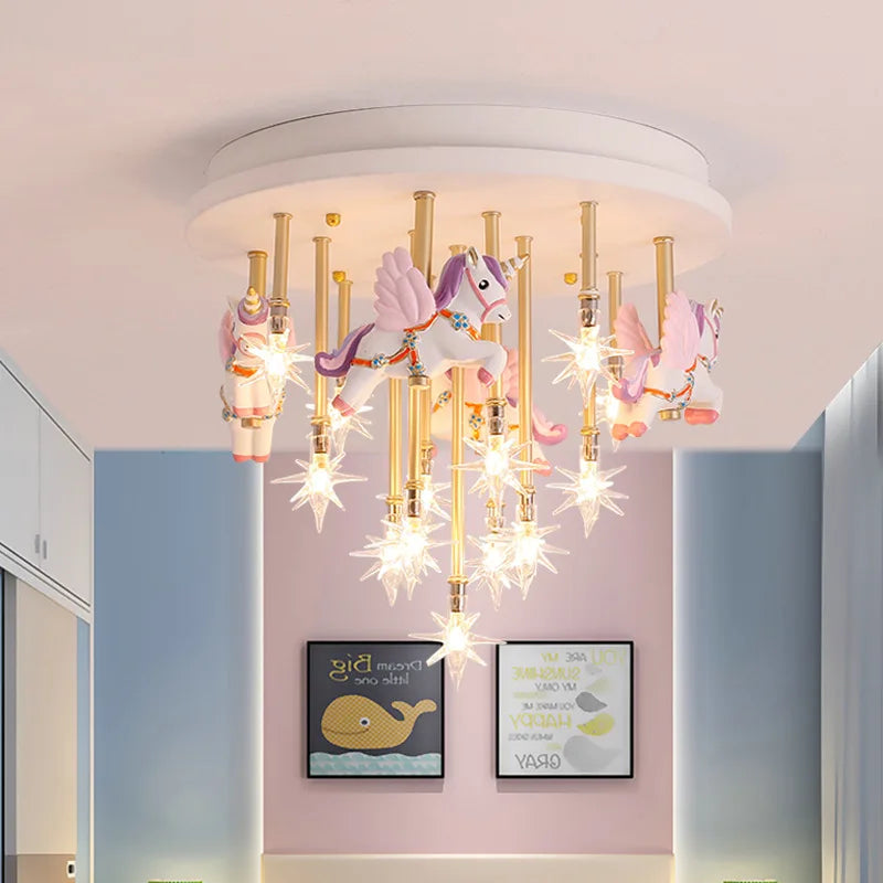 plafonnier résine cheval papier grue mignon led pour enfants