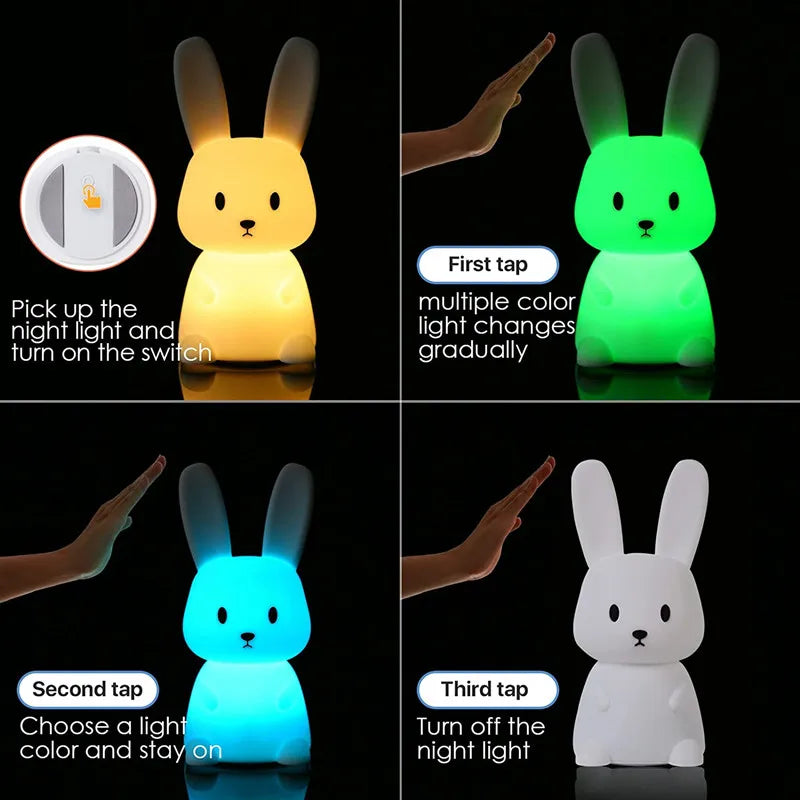 veilleuse lapin mignon en silicone usb pour enfants kawaii