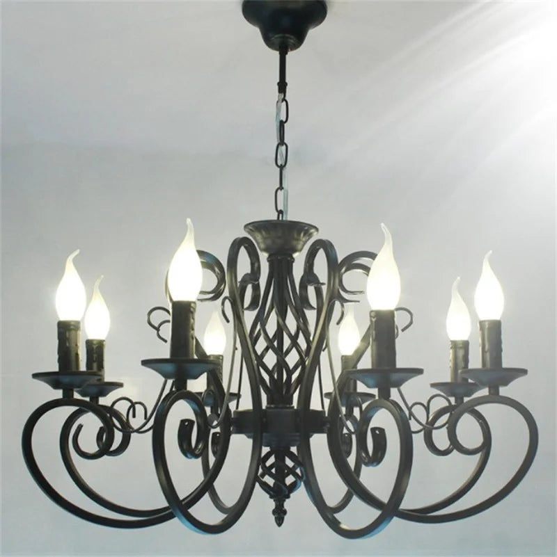 lustre classique vintage à 6 ou 8 bougies en fer forgé