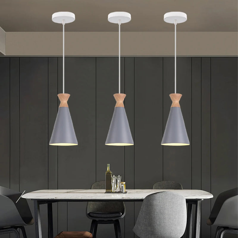 Nordique moderne LED E27 suspension intérieur bois suspension lampe luminaires maison cuisine chambre salon décor abat-jour
