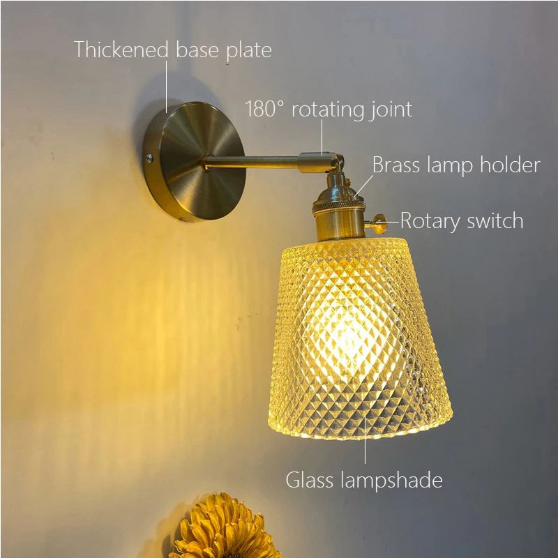 Applique murale verre rotatif laiton led miroir intérieur