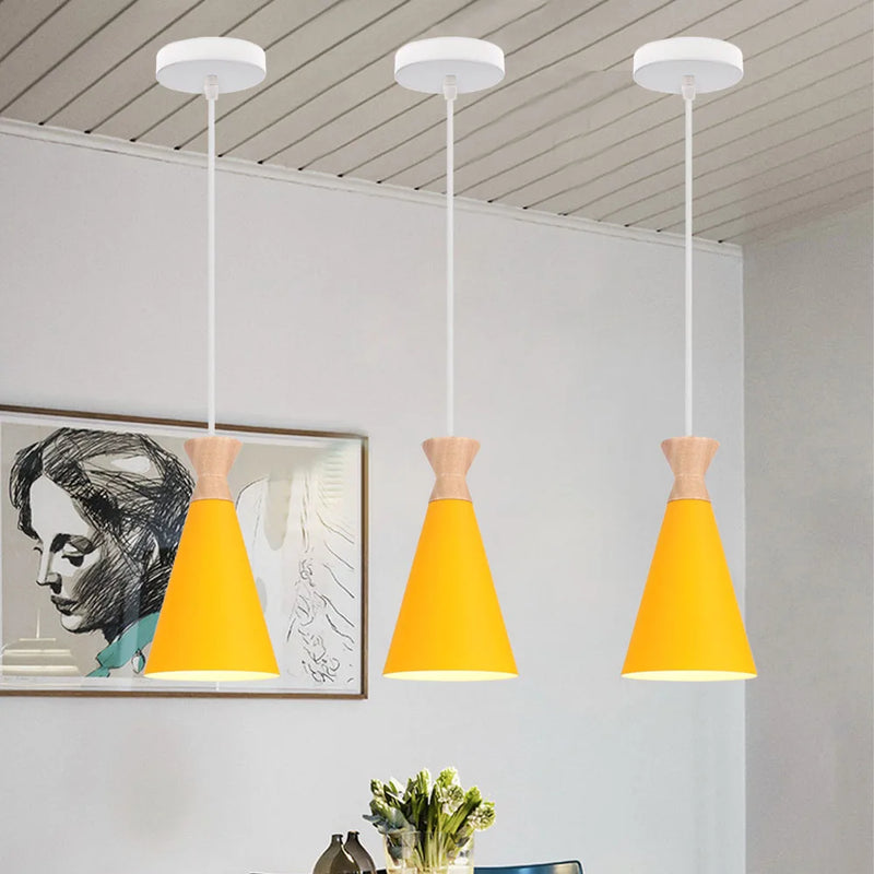 Nordique moderne LED E27 suspension intérieur bois suspension lampe luminaires maison cuisine chambre salon décor abat-jour