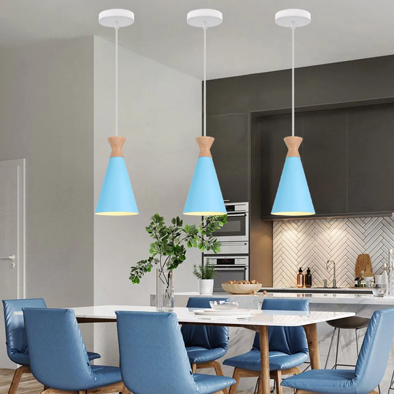 Nordique moderne LED E27 suspension intérieur bois suspension lampe luminaires maison cuisine chambre salon décor abat-jour