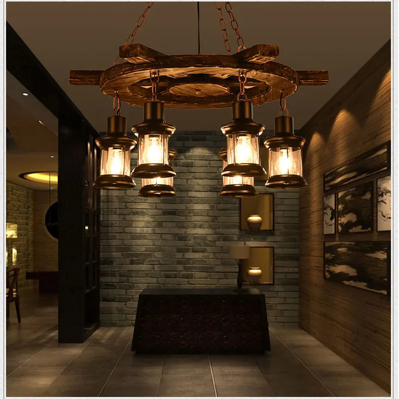 lustre industriel vintage pour bar café restaurant en bois