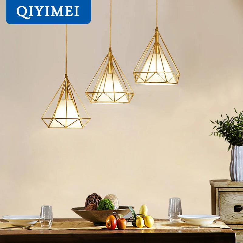 lampe suspendue style nordique triangle en métal 1/3 têtes abajur