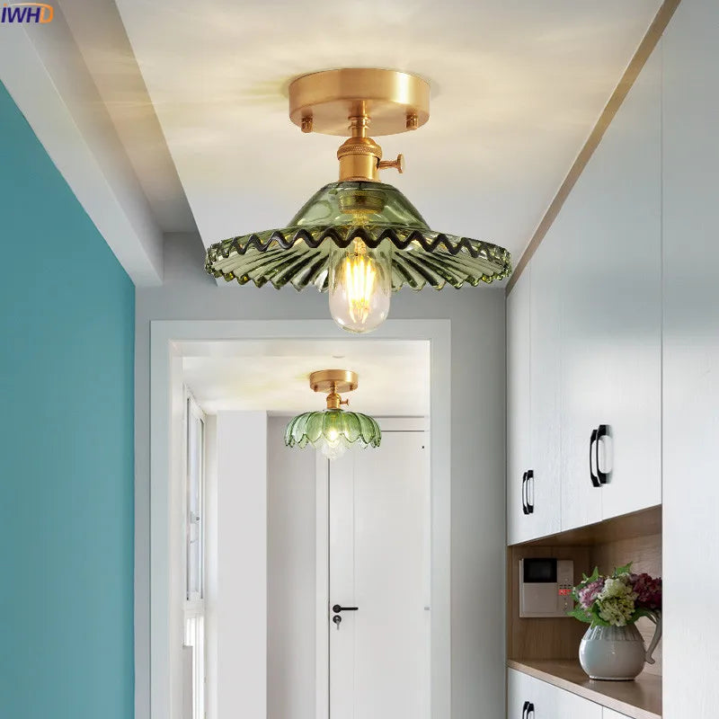 plafonnier led iwhd verre cuivre style nordique vintage edison