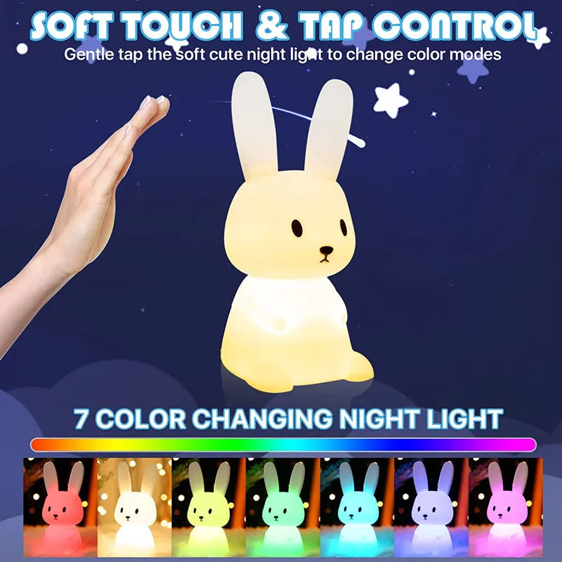 veilleuse lapin mignon en silicone usb pour enfants kawaii