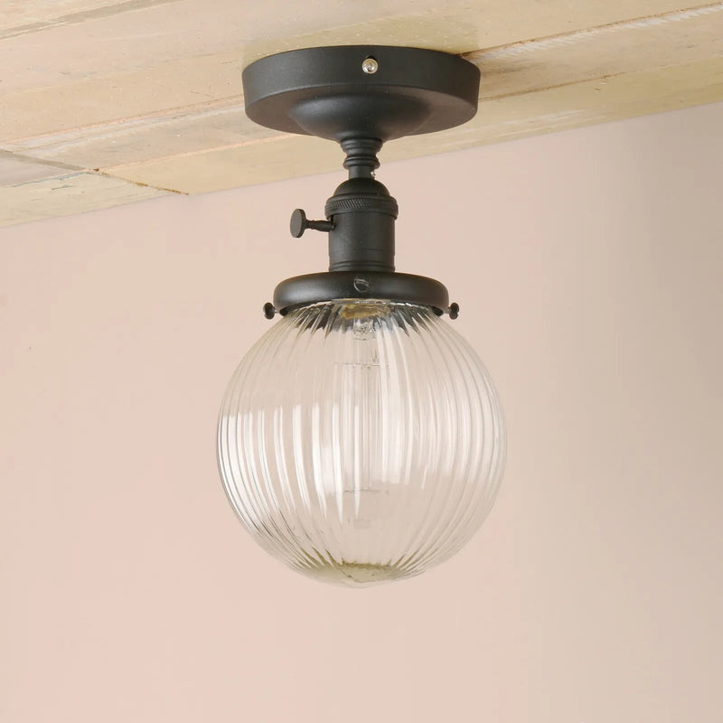 Plafonnier vintage industriel avec boule en verre