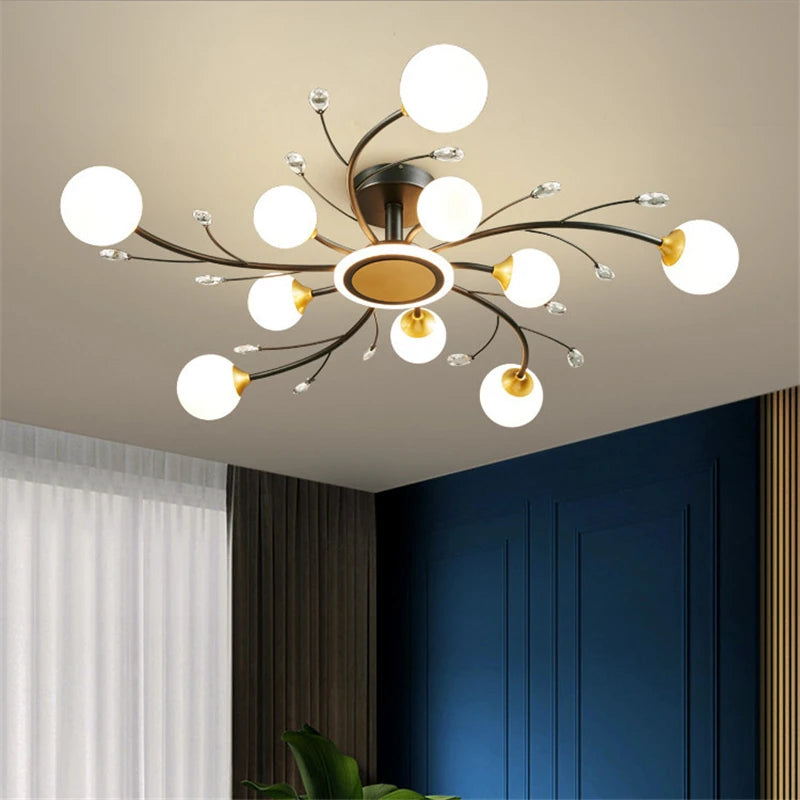 plafonnier moderne en verre de cristal vintage avec éclairage led