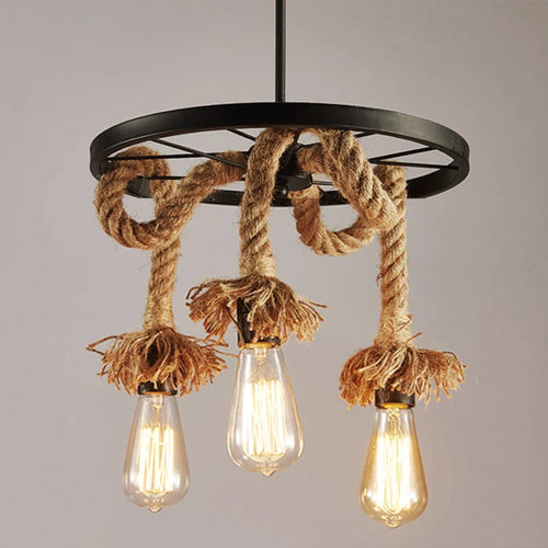 lustre vintage en corde de chanvre réglable pour restaurant