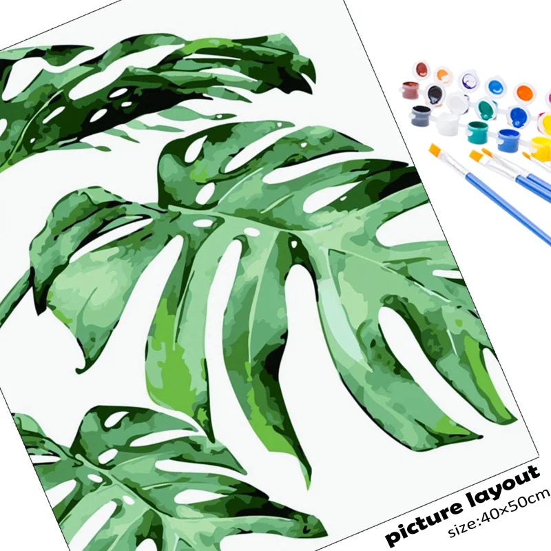 peinture par numéro plante feuille verte kit de bricolage à colorier