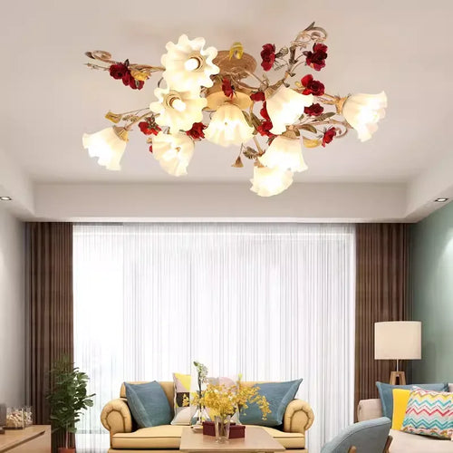 lustre led romantique rétro avec fleurs pour éclairage chaud