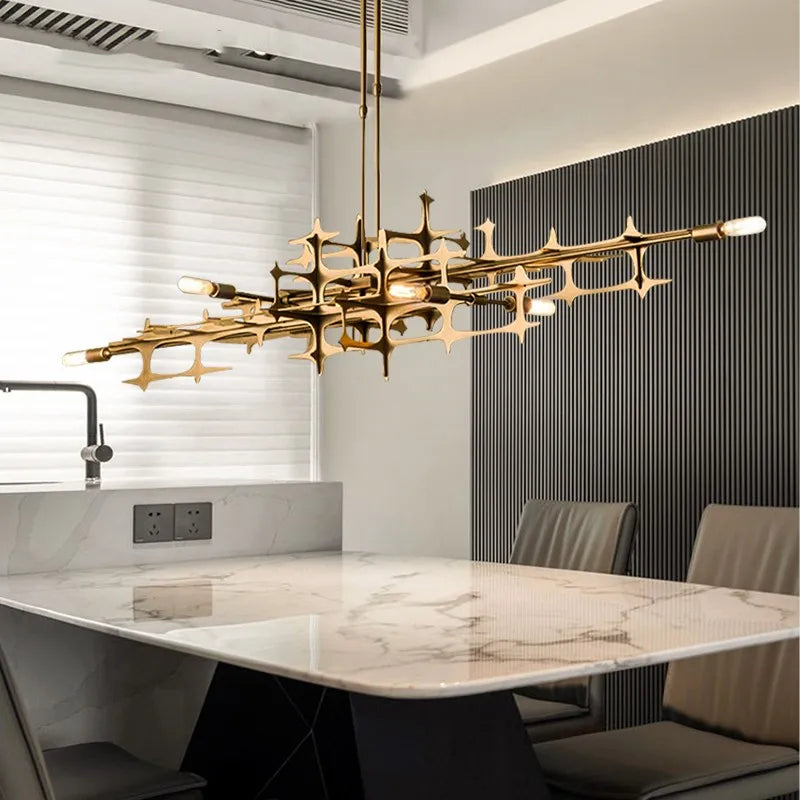 lustre postmoderne de luxe nordique led géométrique en acier inoxydable