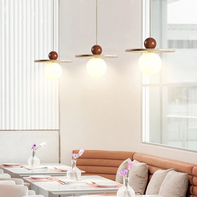 High Quality Cave Stone Hanging Light Glass Ball Ceiling Pendant Lamp Suspension Chandelier for Kitchen Island Bedroom