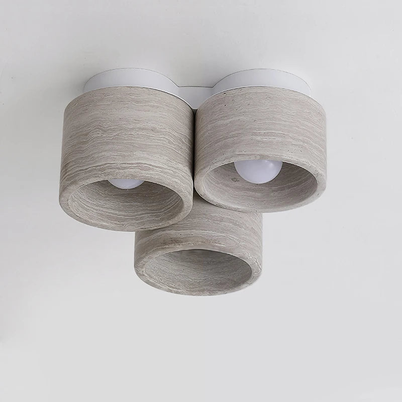 Plafonnier Led moderne en pierre de Grain de bois à 3 têtes Wabi Sabi