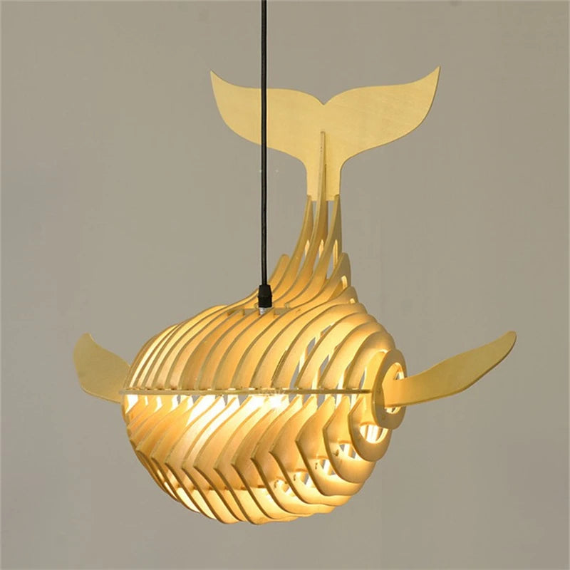suspension d'art moderne en bois forme baleine pour restaurant