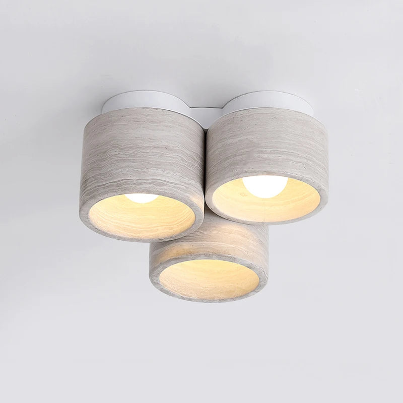 Plafonnier Led moderne en pierre de Grain de bois à 3 têtes Wabi Sabi