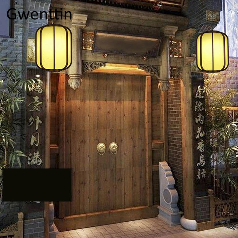 suspension en bois style chinois avec lanterne en peau de mouton