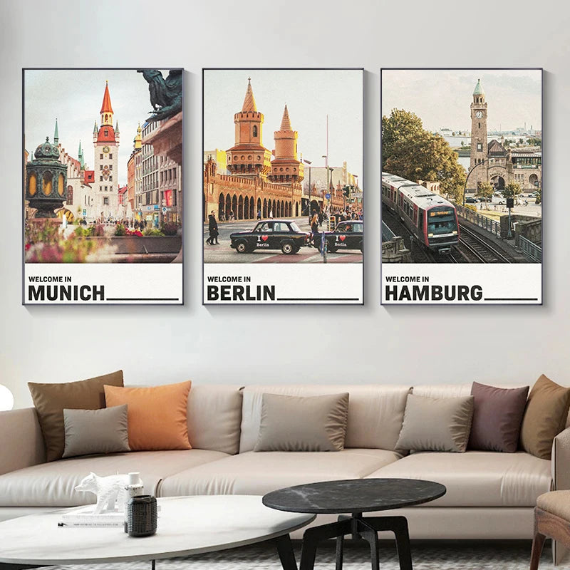 affiche décorative de sites touristiques en villes allemandes