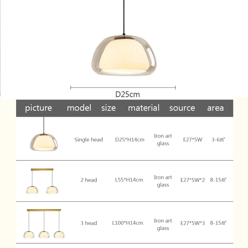 Suspension LED en verre minimaliste en forme de gelée
