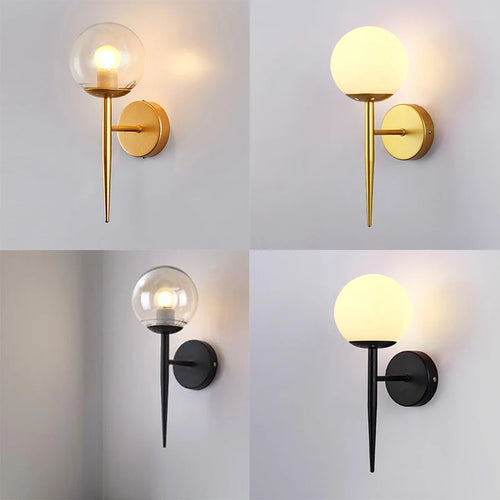 Applique murale boule de LED nordique appliques murales boule de verre nordique pour escaliers couloir chambre lampe de chevet E27 appliques murales d'intérieur lumières