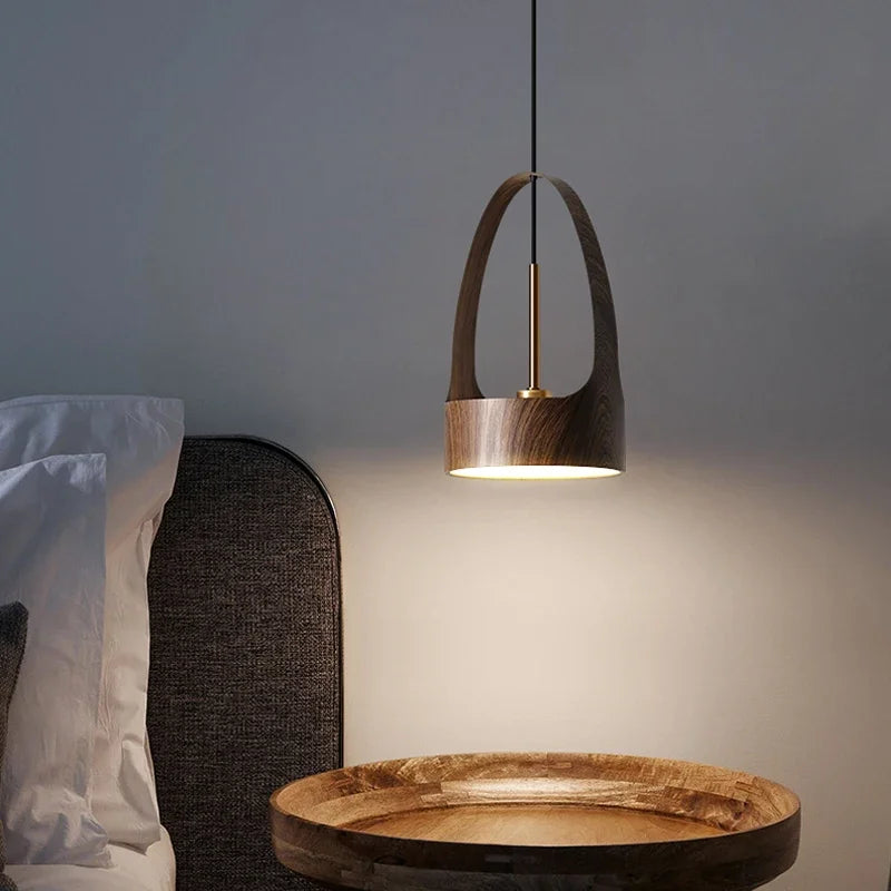 lustre moderne imitation grain de bois style nordique led suspension