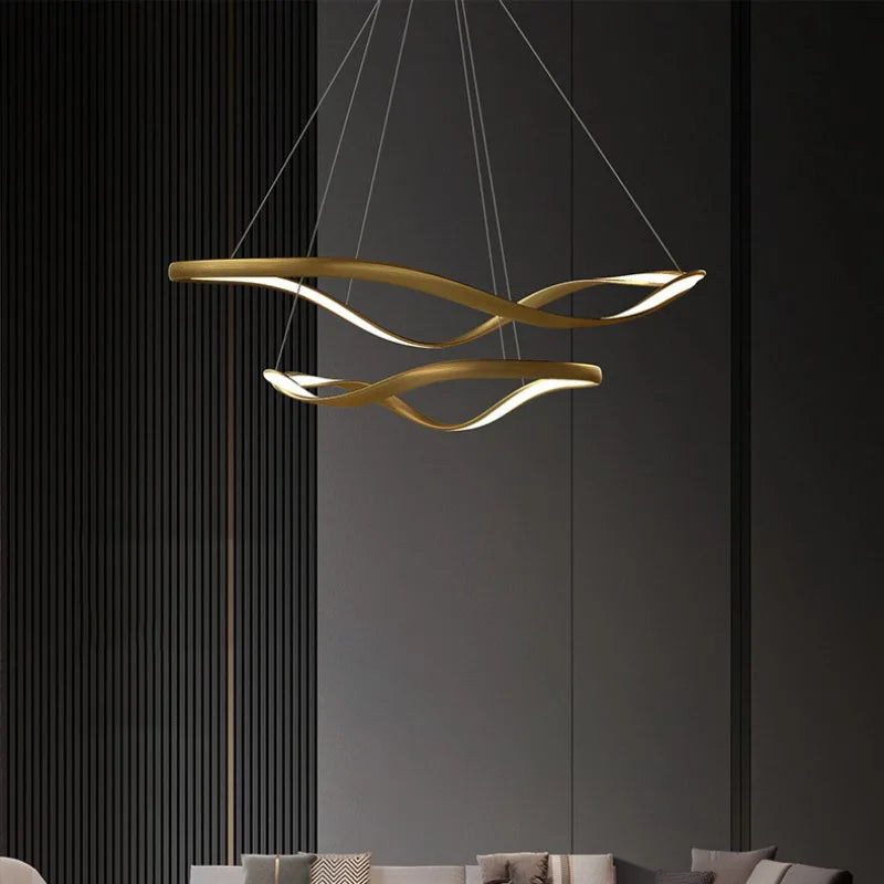 lustre led moderne en aluminium avec cordon d'anneau irrégulier réglable