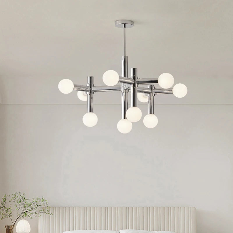 lustre en métal chromé style avec luminaires à main