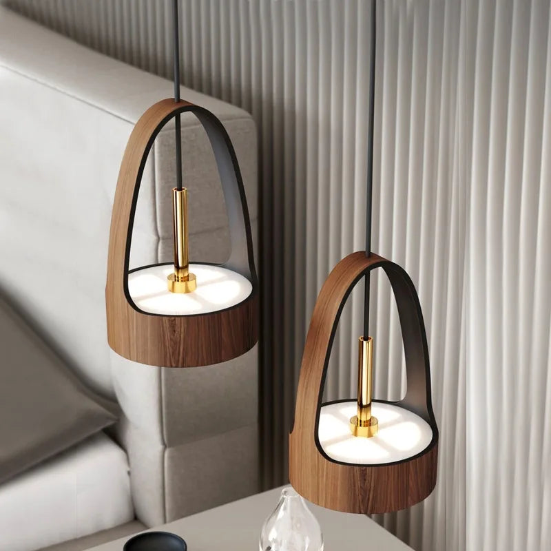 lustre moderne imitation grain de bois style nordique led suspension