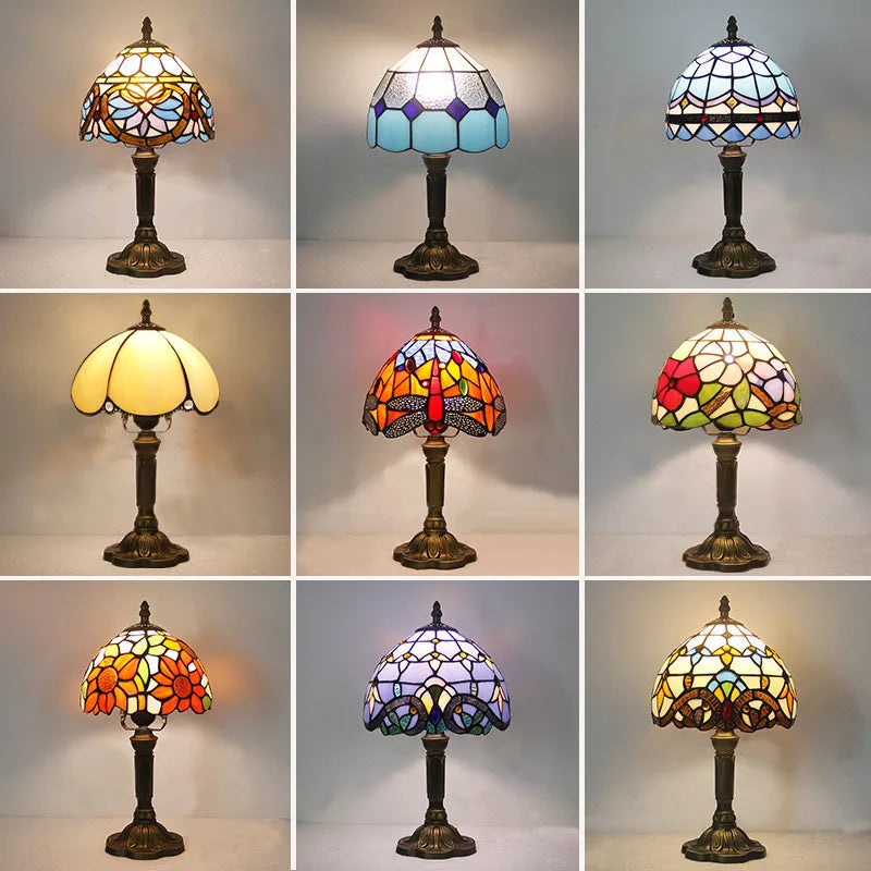 lampe à poser rétro style méditerranéen en vitrail