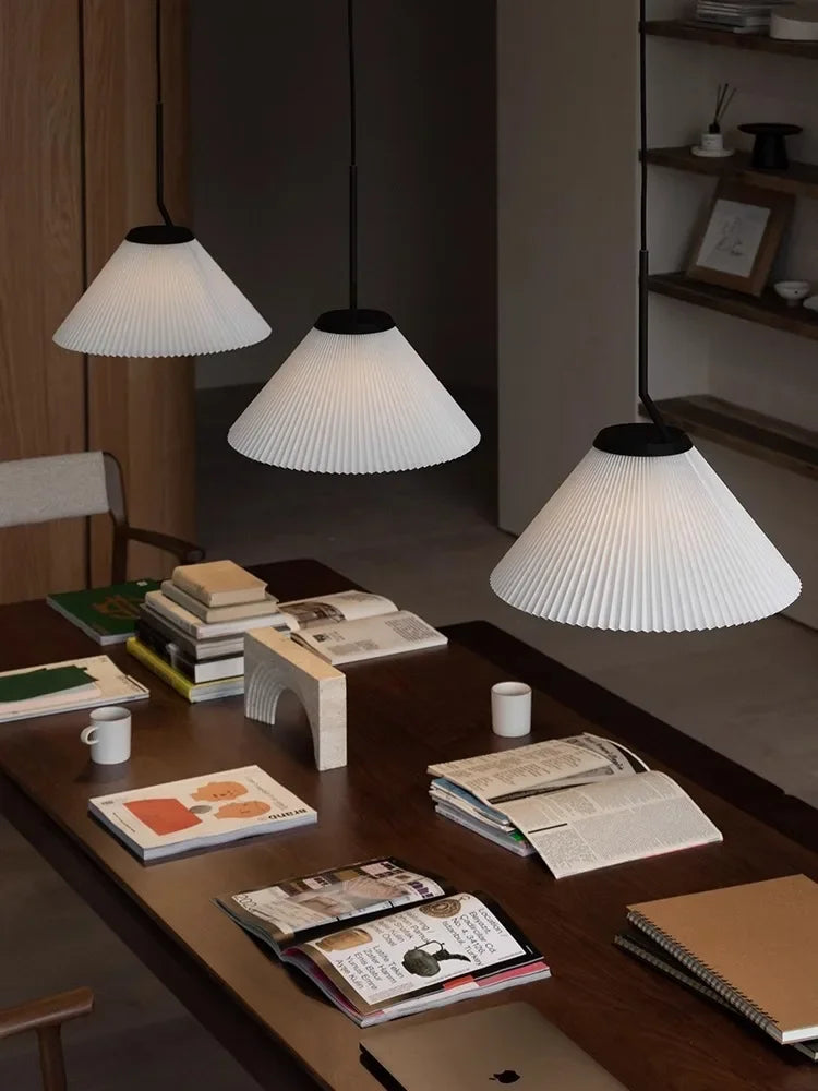 Nordique Plissé Crème PENDENTIF LED Lumière Pour Salon Cuisine Restaurant Lustre Loft Suspension Lustre Décoration de La Maison