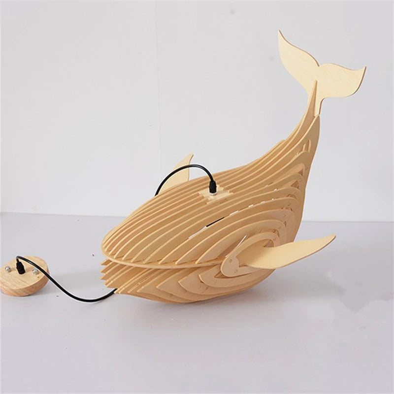 suspension d'art moderne en bois forme baleine pour restaurant