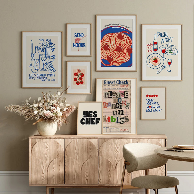 ensemble mural rétro affiche d'art chariot bar décoration esthétique