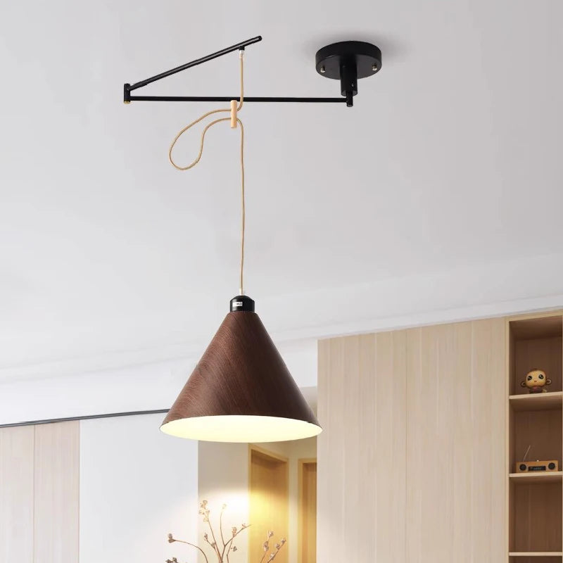 lustre à bascule en bois massif de noyer rétractable décoration nordique moderne