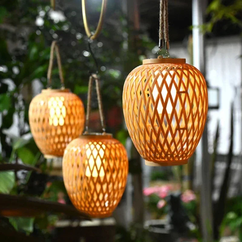 lampe extérieure solaire imitation bambou pour jardin décoratif