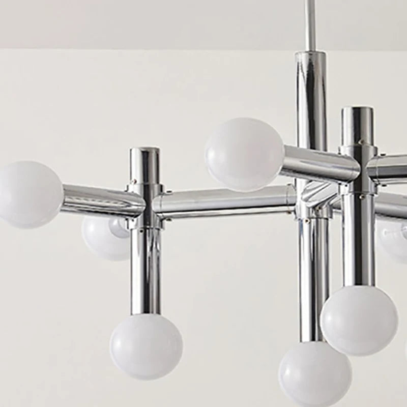 lustre en métal chromé style avec luminaires à main