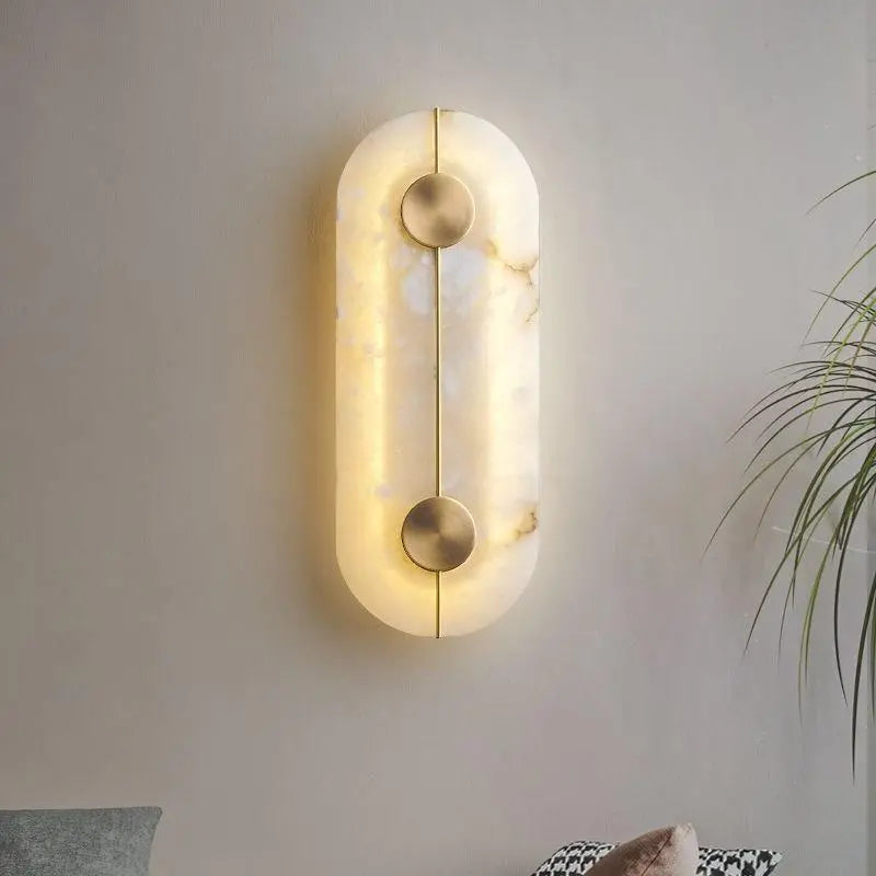 Applique murale LED ronde en marbre et cuivre doré