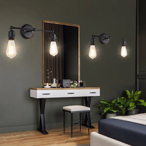 applique murale vintage noir led 2 têtes