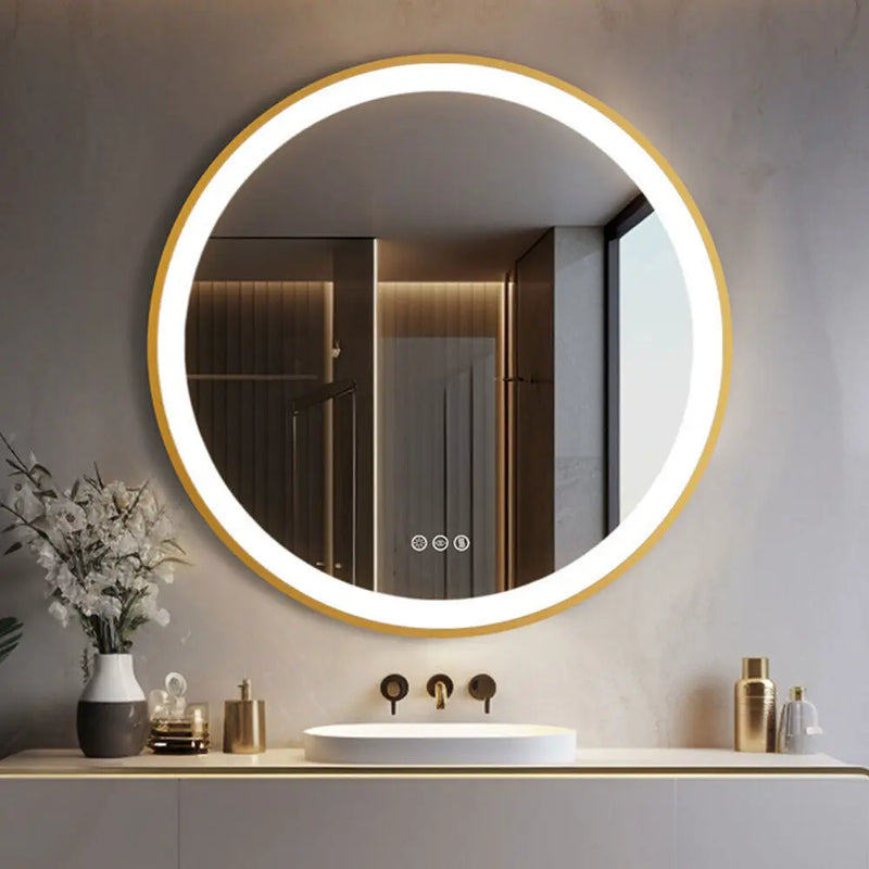 miroir rond éclairé avec cadre en aluminium et fonction mémoire