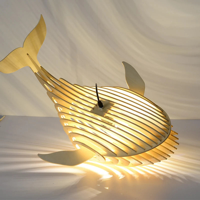 suspension d'art moderne en bois forme baleine pour restaurant