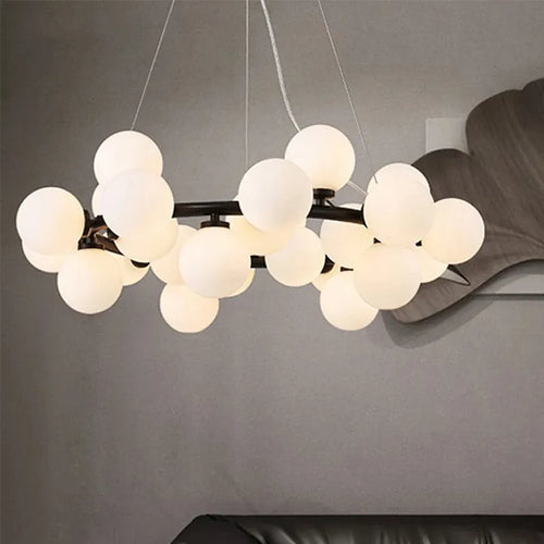 Nordique LED ronde lustre boule de verre or noir suspension lampe restaurant cuisine salon anneau décor à la maison luminaires