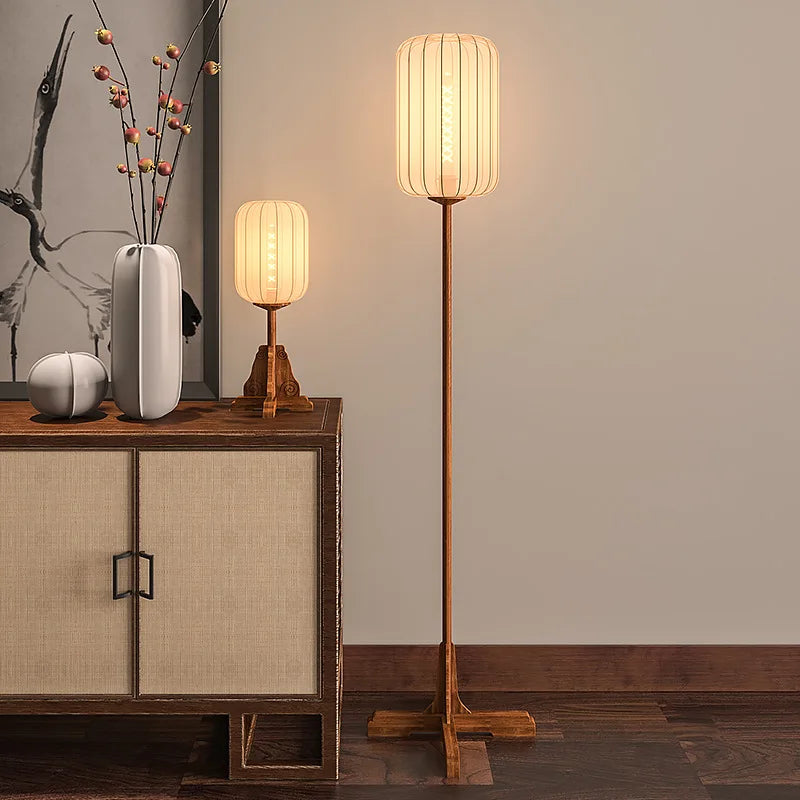 Style Vintage lampadaire tissu bois cuivre chambre d'hôtel salon Restaurant salon de thé luminaires E27 ampoule