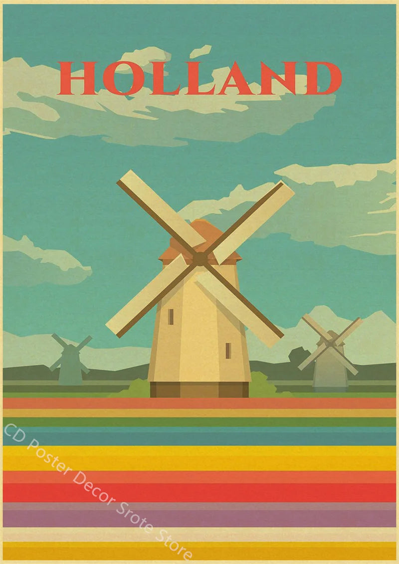 affiche rétro des villes du monde monument architecture décoration murale