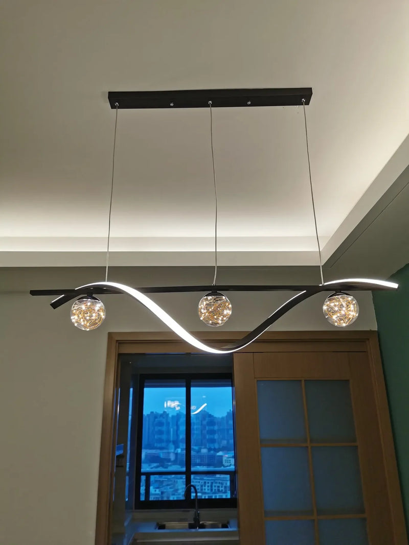 Modern Nordic Style LED Luxury Long Strip Table Lamp Creative New Dining Room Bar Simple Modern Chandelier