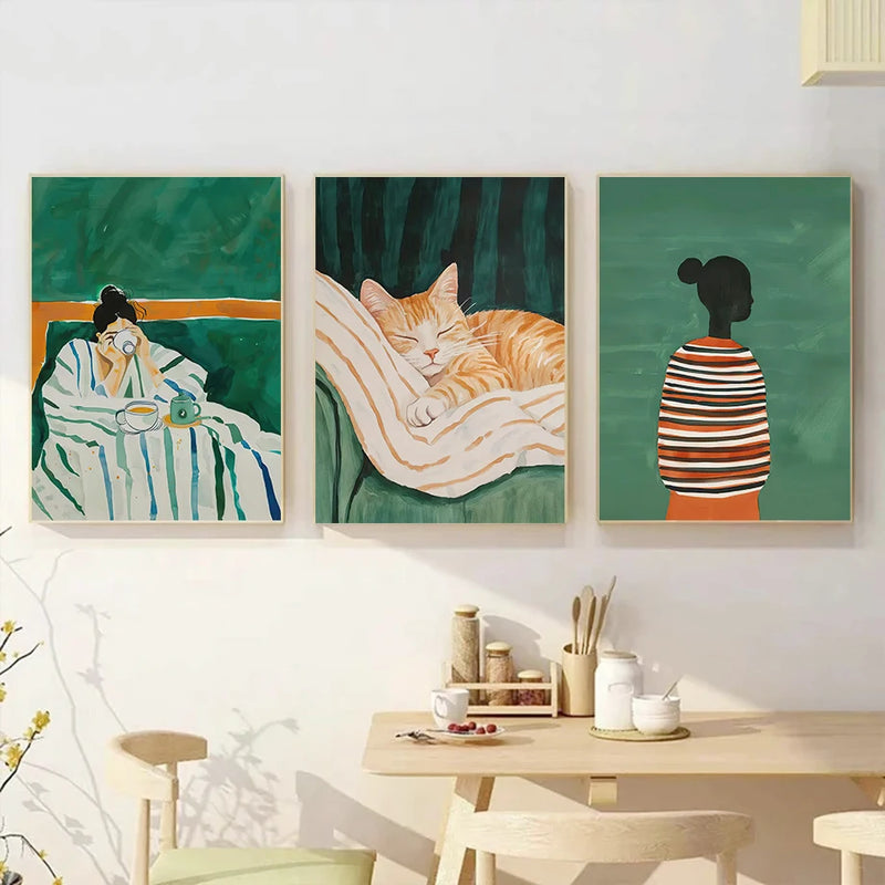 affiche murale femme chat art abstrait décoratif pour salon
