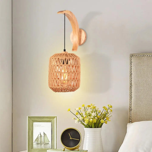 applique murale vintage moderne en bois et corde de chanvre pour loft rétro