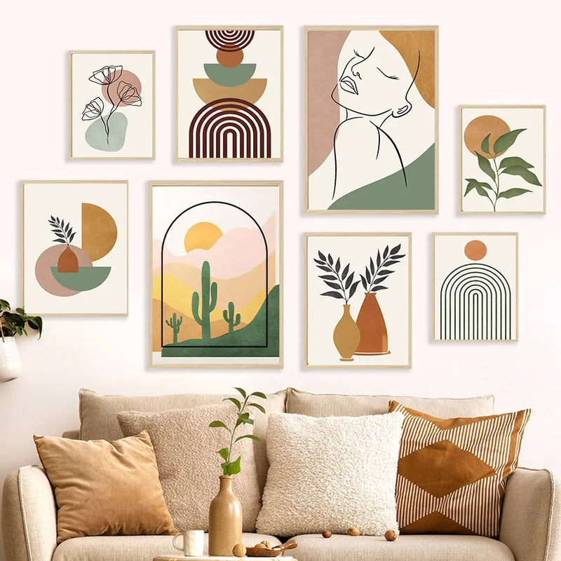 art mural boho abstrait cactus fleurs géométriques décor moderne