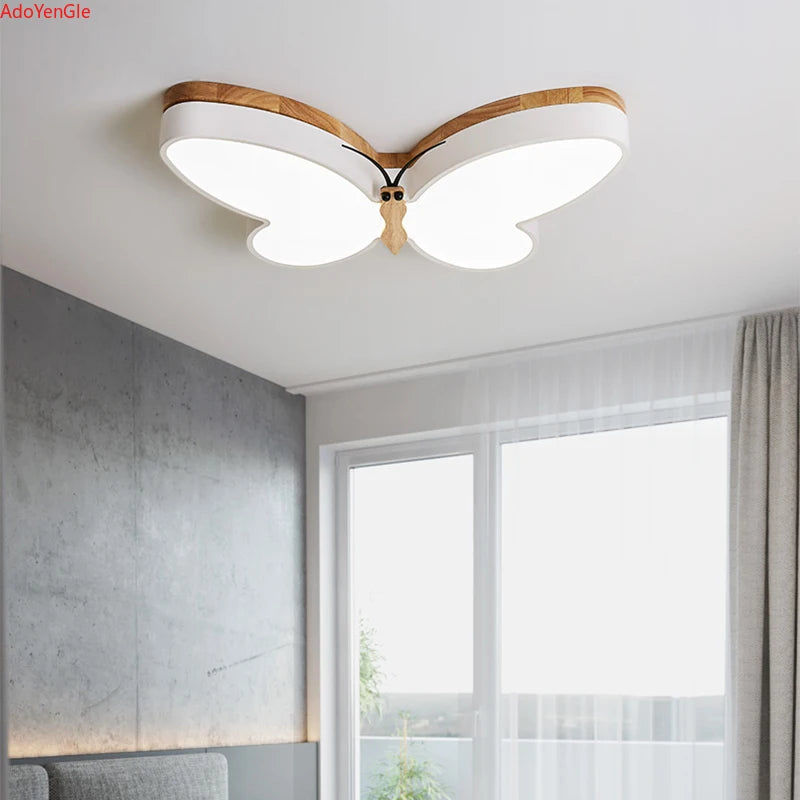 lustre moderne en bois avec papillon led pour enfants